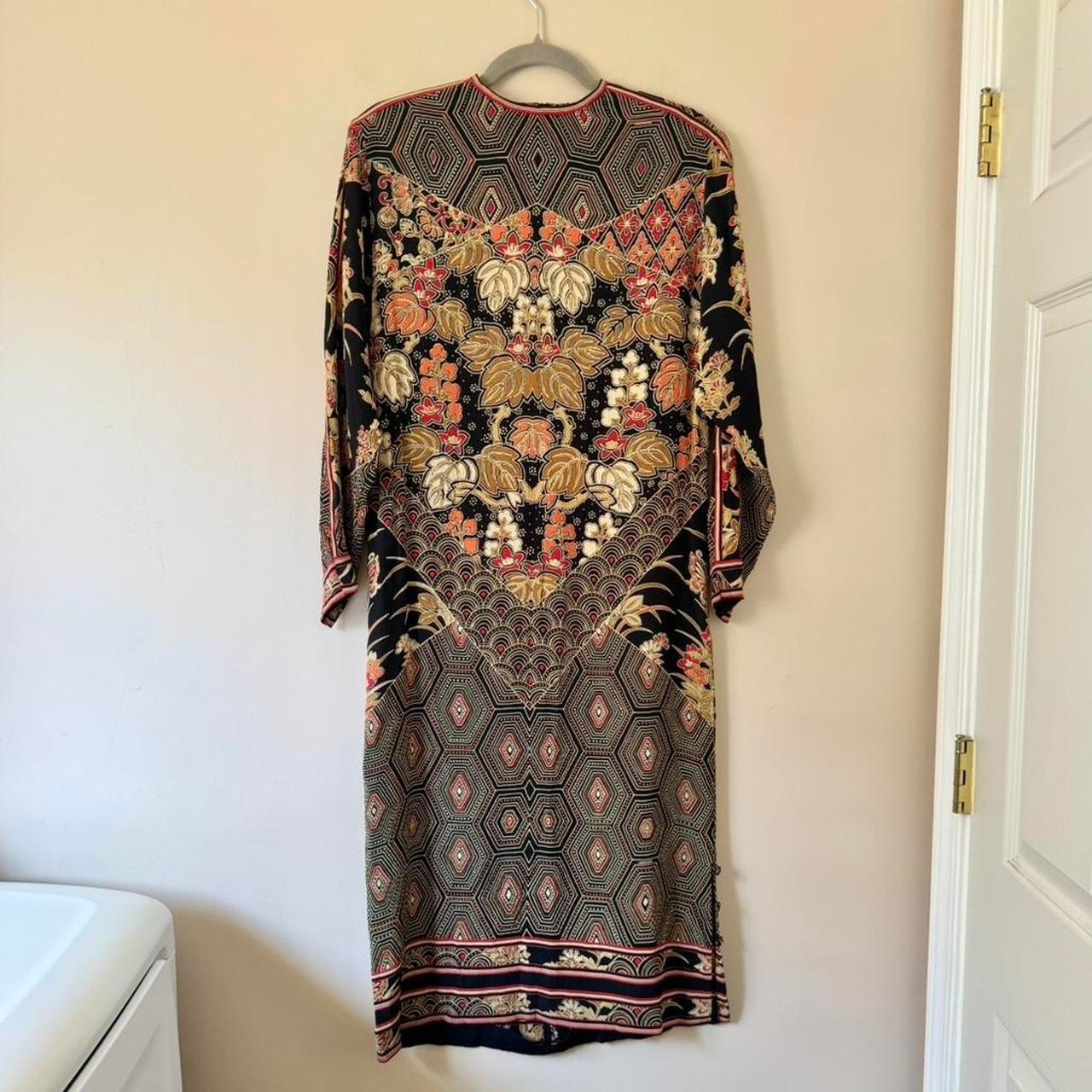Vintage 1960s / 70s Leonard Paris Dress Black Orange Red Geometric Floral